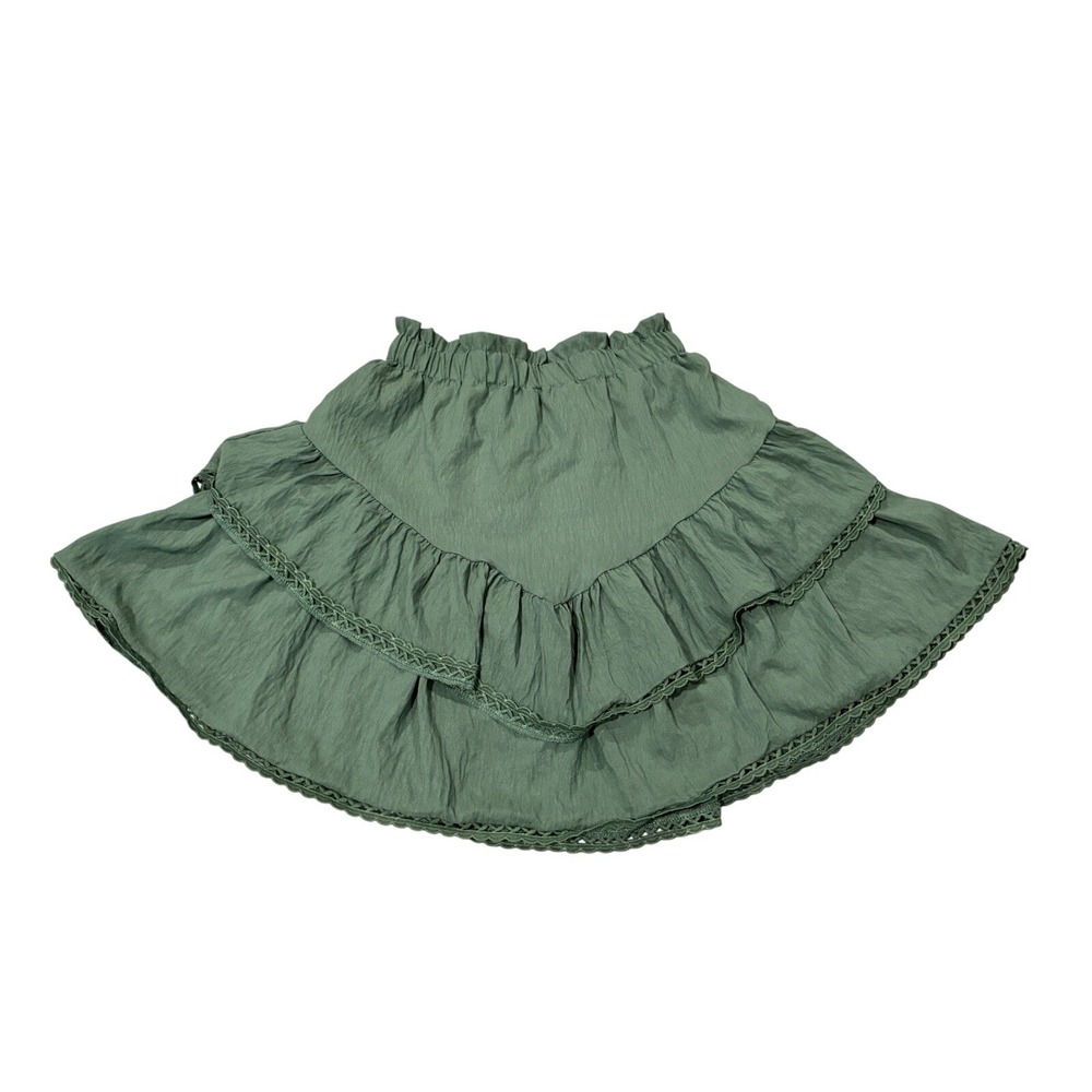 Womens Sage Green Tiered Ruffle‎ Skort Mini Skirt with Shorts Size Small
